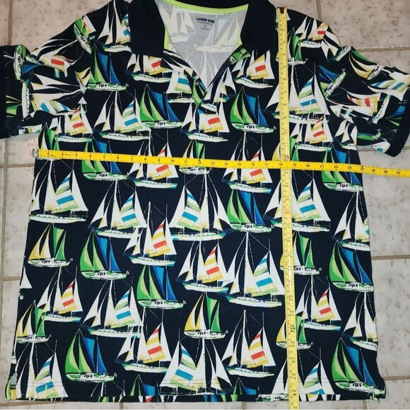 Lands End Mens Traditional Fit Collared Short Sleeve Polo Sailboats Sz XL Vacay - Picture 7 of 10